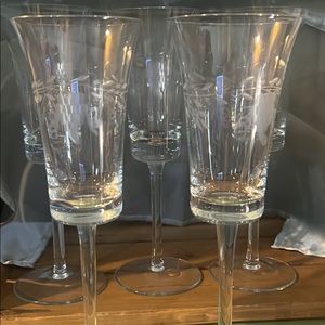 Vintage Pilsner Crystal Etch Stemmed Wine Glasses